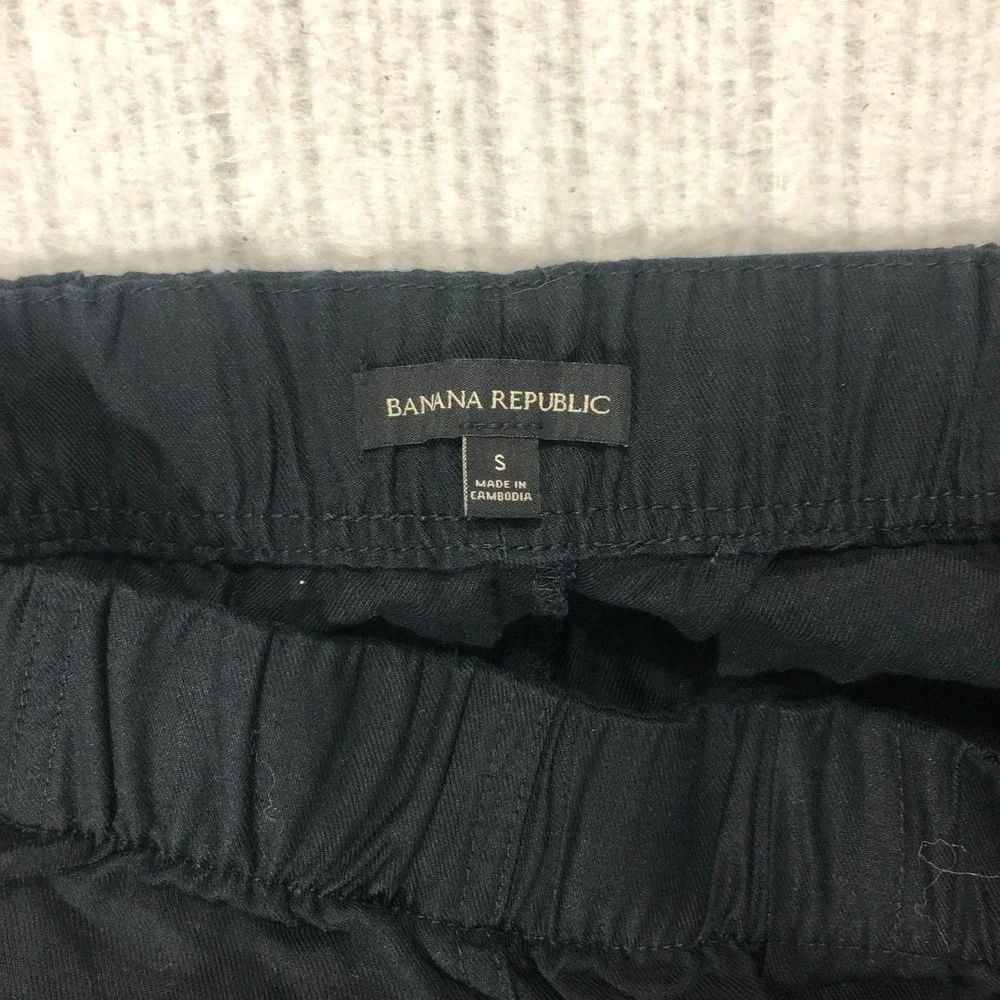 Banana Republic Womens Small Black Linen Blend‎ Elastic Waist Patch Pocket Pants
